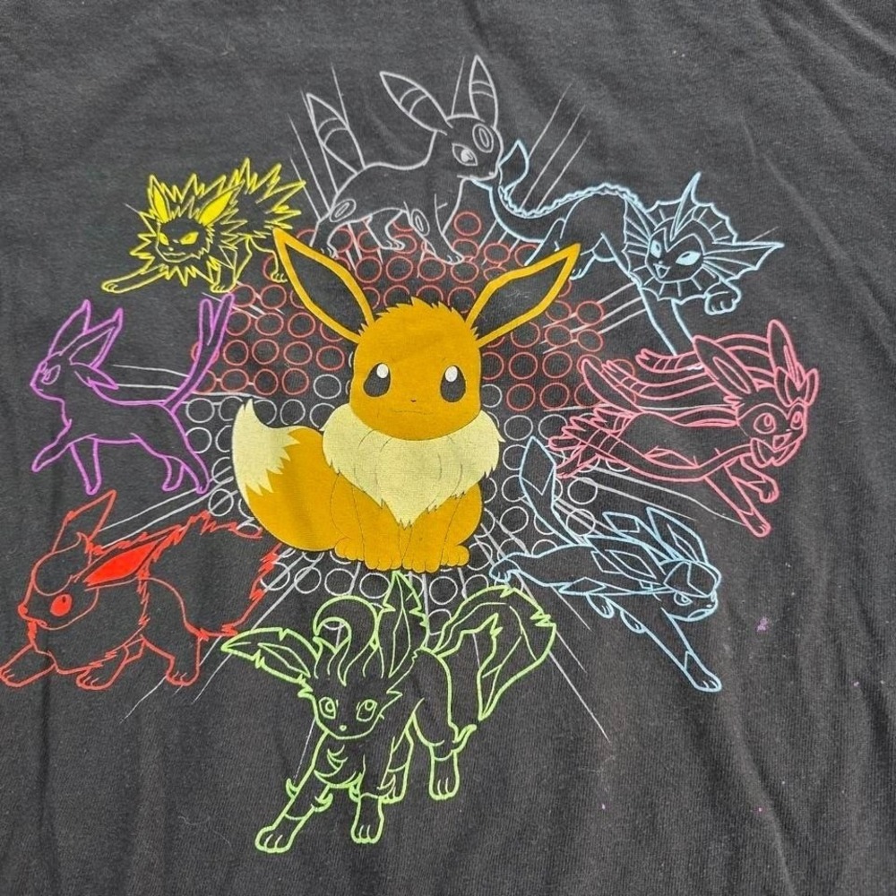 Pokemon Eevee Eeveelutions Black Graphic T-Shirt Kids Medium M Classic Gamer Tee